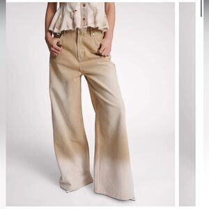 One Teaspoon Love Machines Mid Waist Super Wide Leg Denim Jeans - Butterscotch